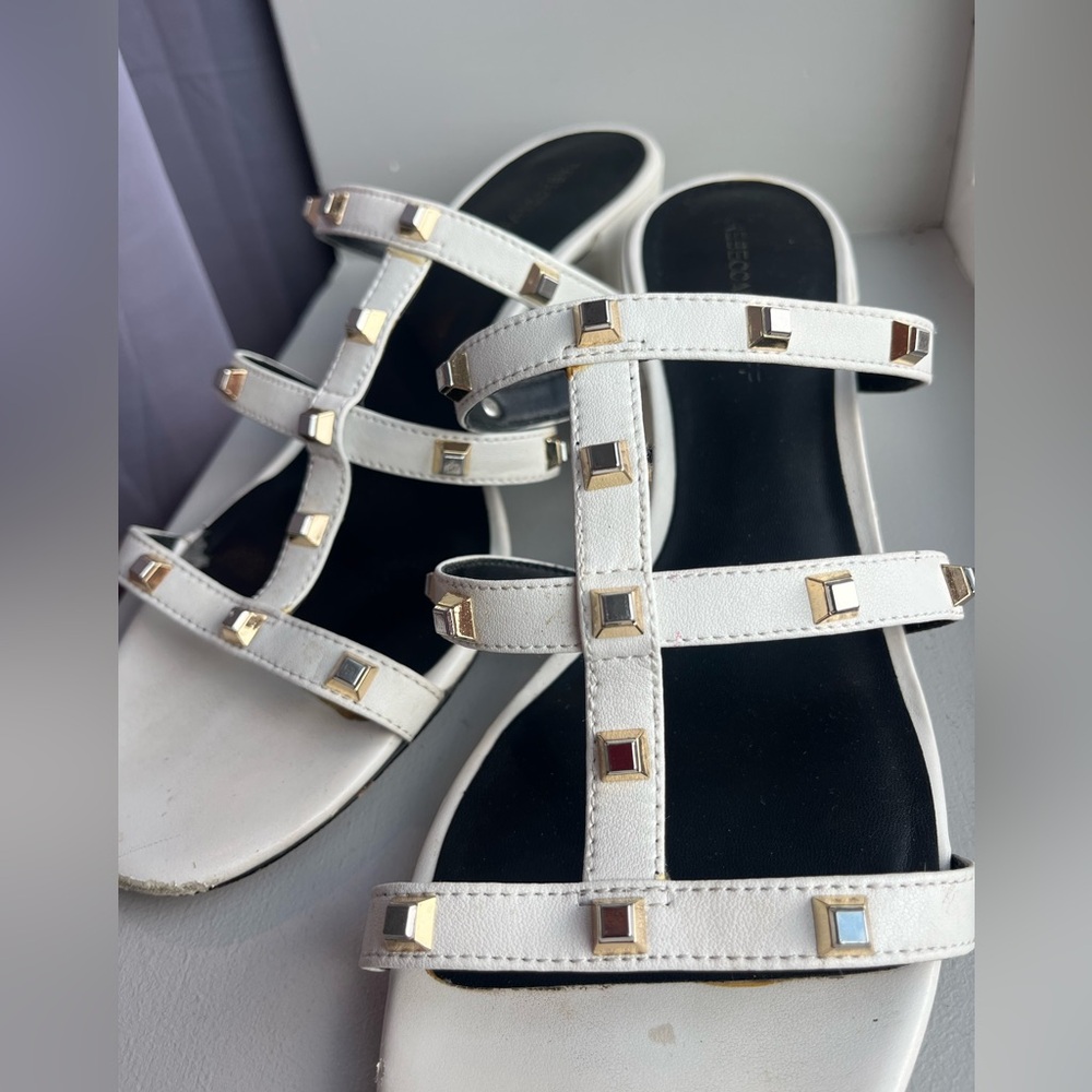 Rebecca Minkoff White Sandals with Gold Studs